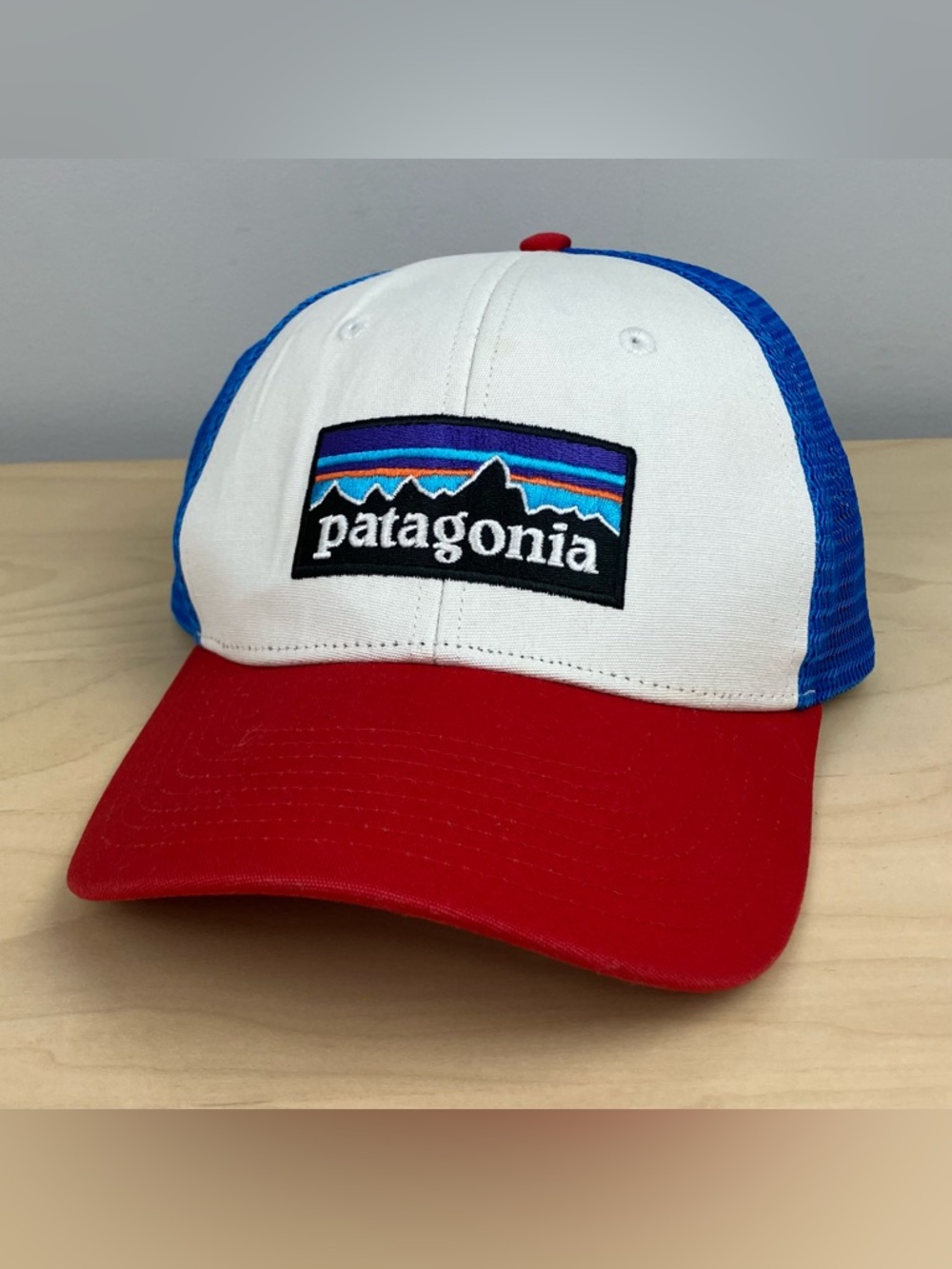 Patagonia P-6 Logo Mesh Back Snapback Trucker Hat Red White & Blue Embroidered